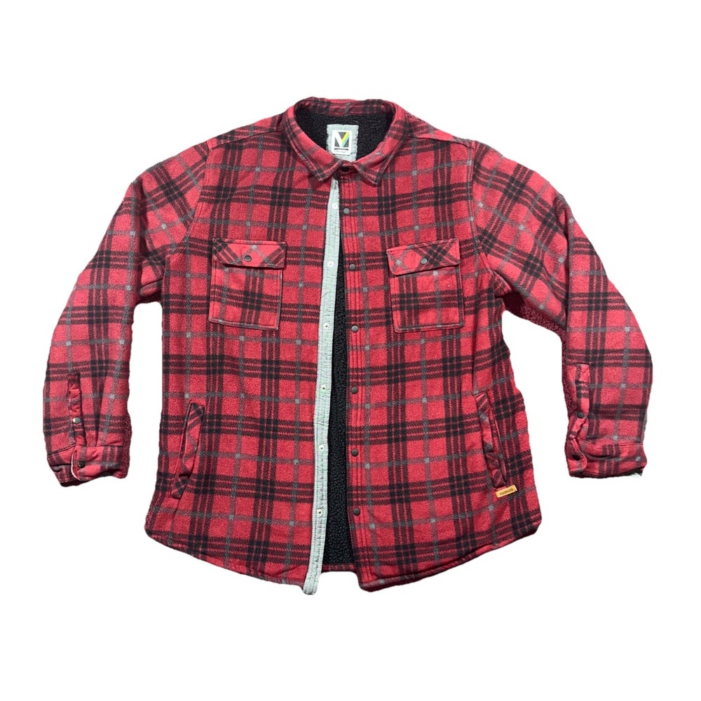 Voyager Mens XL Plaid Fleece Sherpa Lined Shirt Jacket Button Up Flannel Red